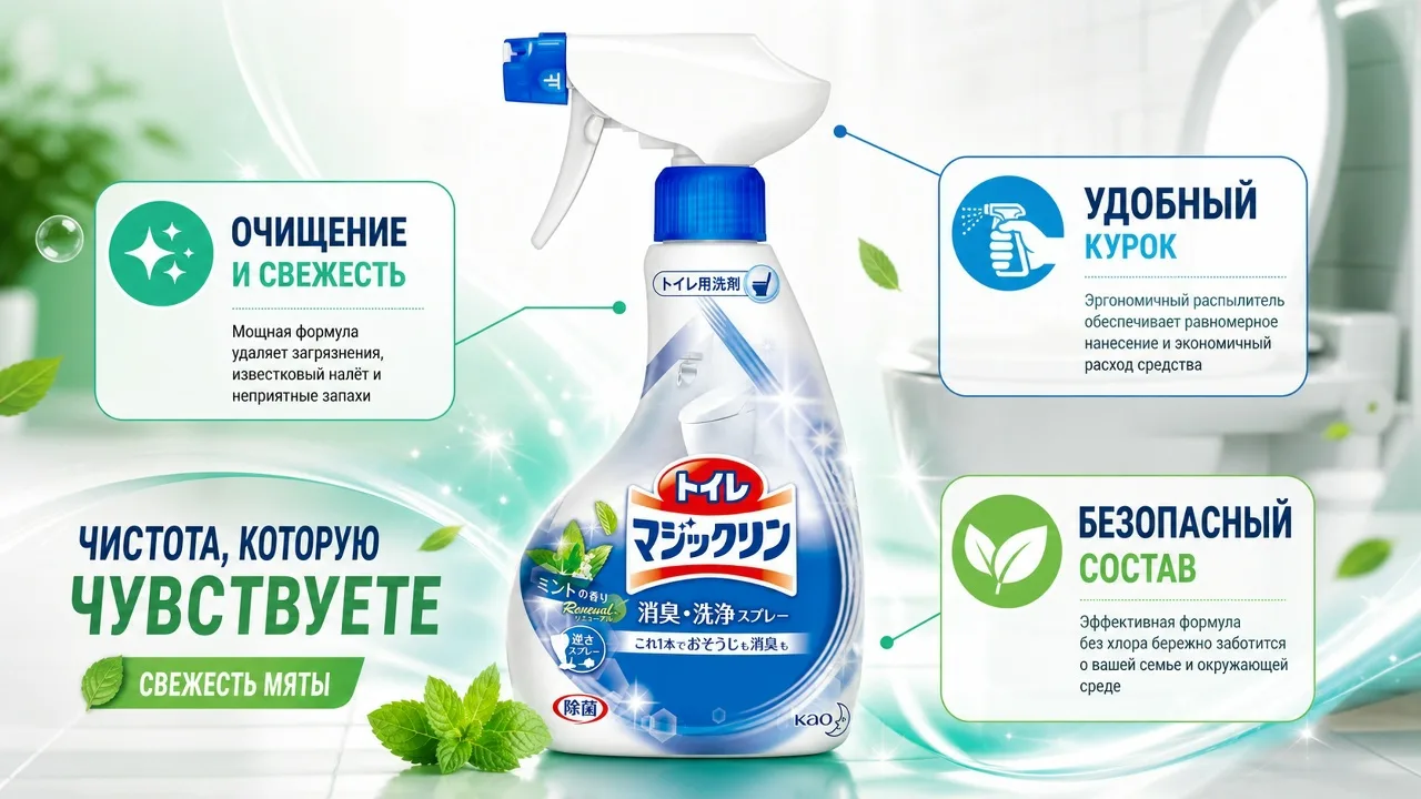 Kao Magiclean Toilet Спрей-пенка для туалета с ароматом свежих трав 350 мл