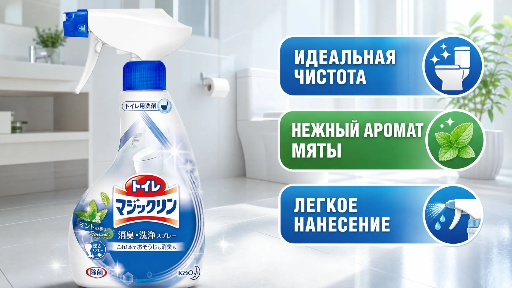 Kao Magiclean Toilet Спрей-пенка для туалета с ароматом свежих трав 350 мл