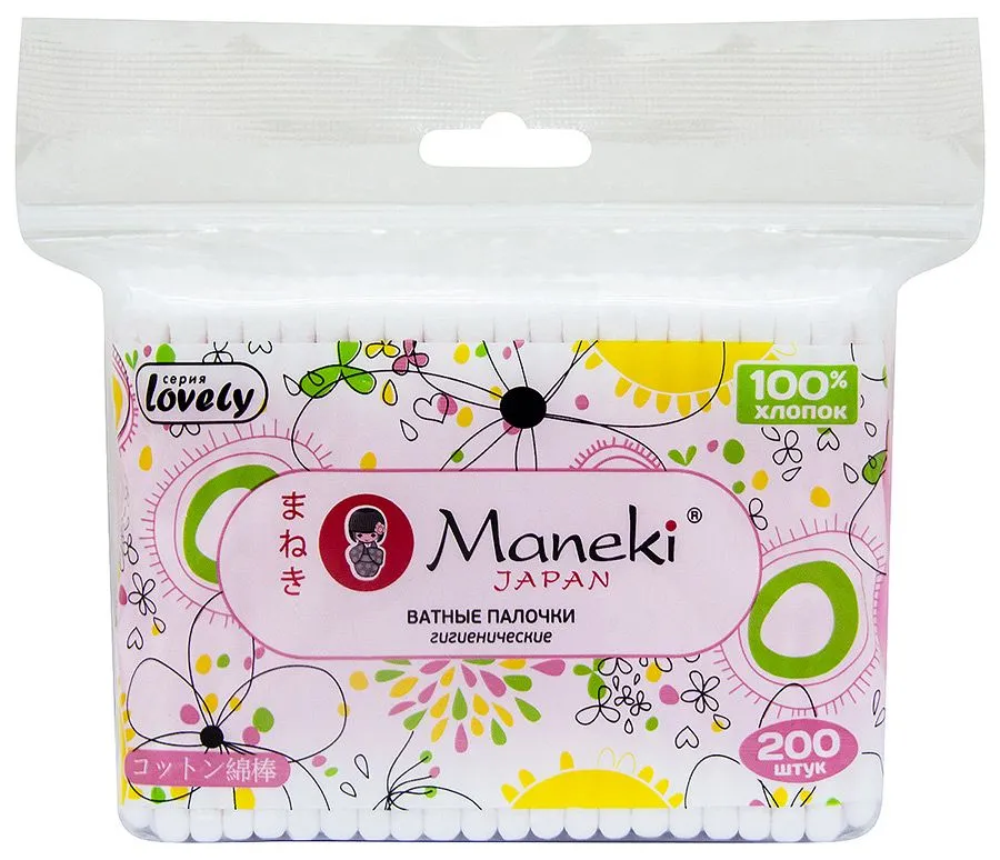 Maneki Lovely Ватные палочки гигиенические 200 шт в zip-пакете