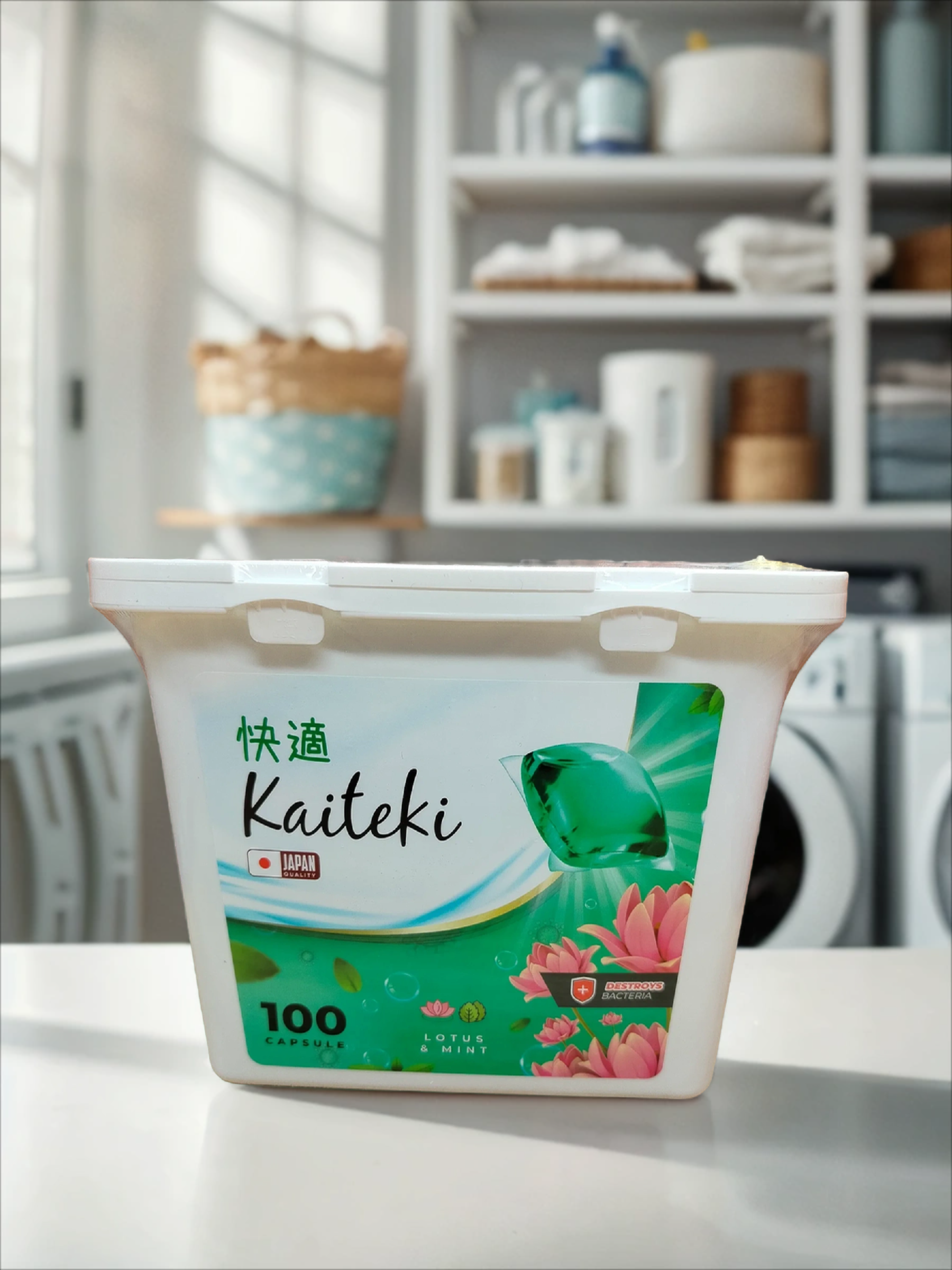 Kaiteki Capsule Antibacterial Капсулы для стирки 3 в 1 с ароматом Мяты и Лотоса 100 шт 910 гр