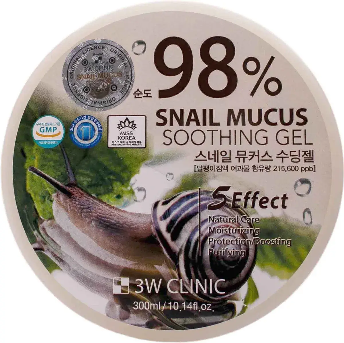 3W Clinic Soothing Gel 98% Snail Mucus Увлажняющий гель универсальный с Муцином улитки 300 мл
