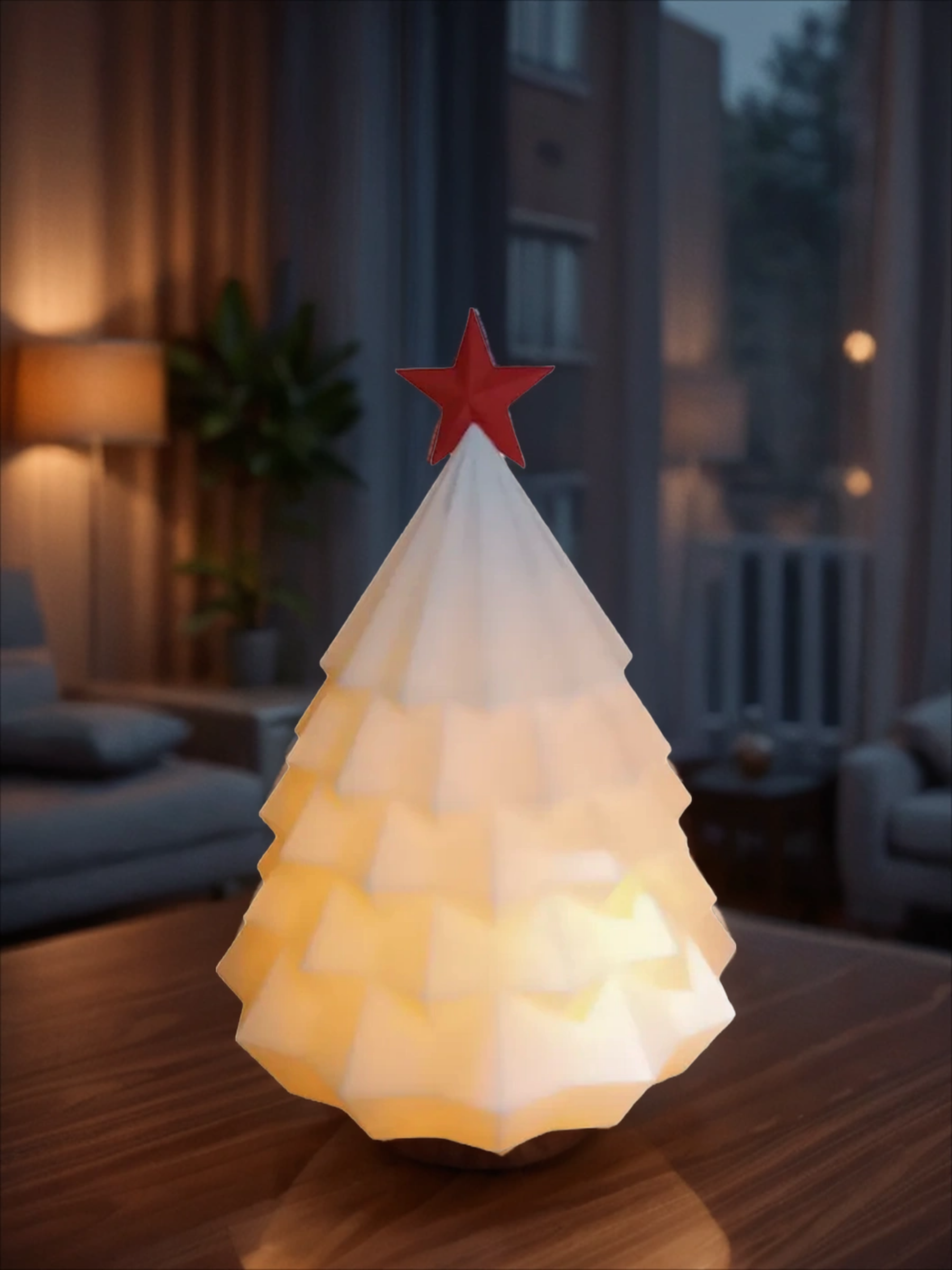 POAC Светильник-подсвечник Полигональная ёлочка Белая с красной звездой