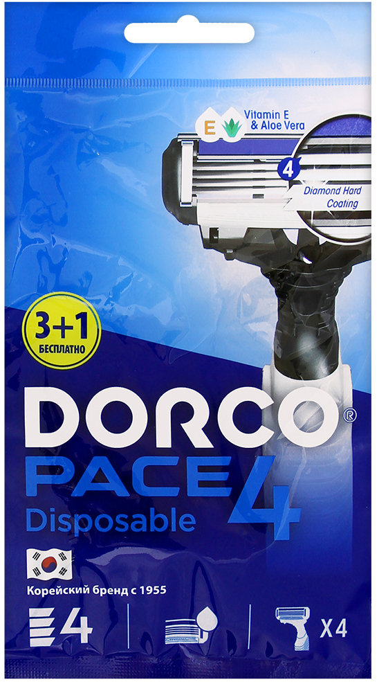 Dorco PACE 4 Disposable Одноразовые бритвенные станки мужские 4-ех лезвийные с плавающей головкой 4 шт