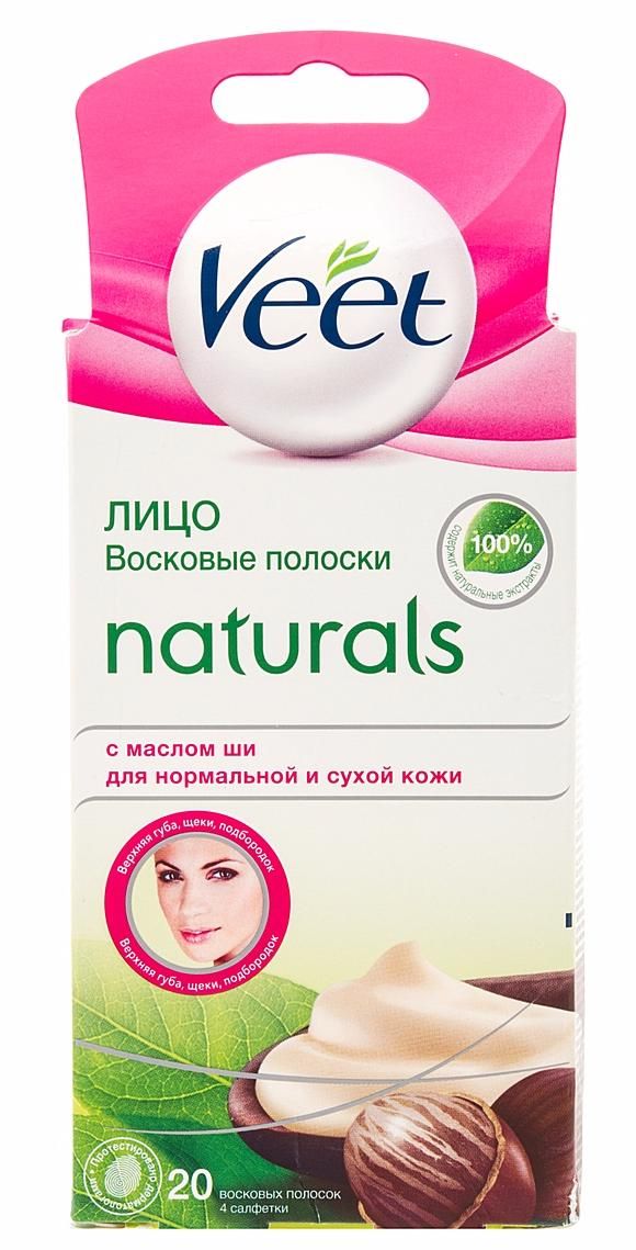 Veet Naturals Полоски восковые для лица с маслом ши для нормальной и сухой кожи 20 шт