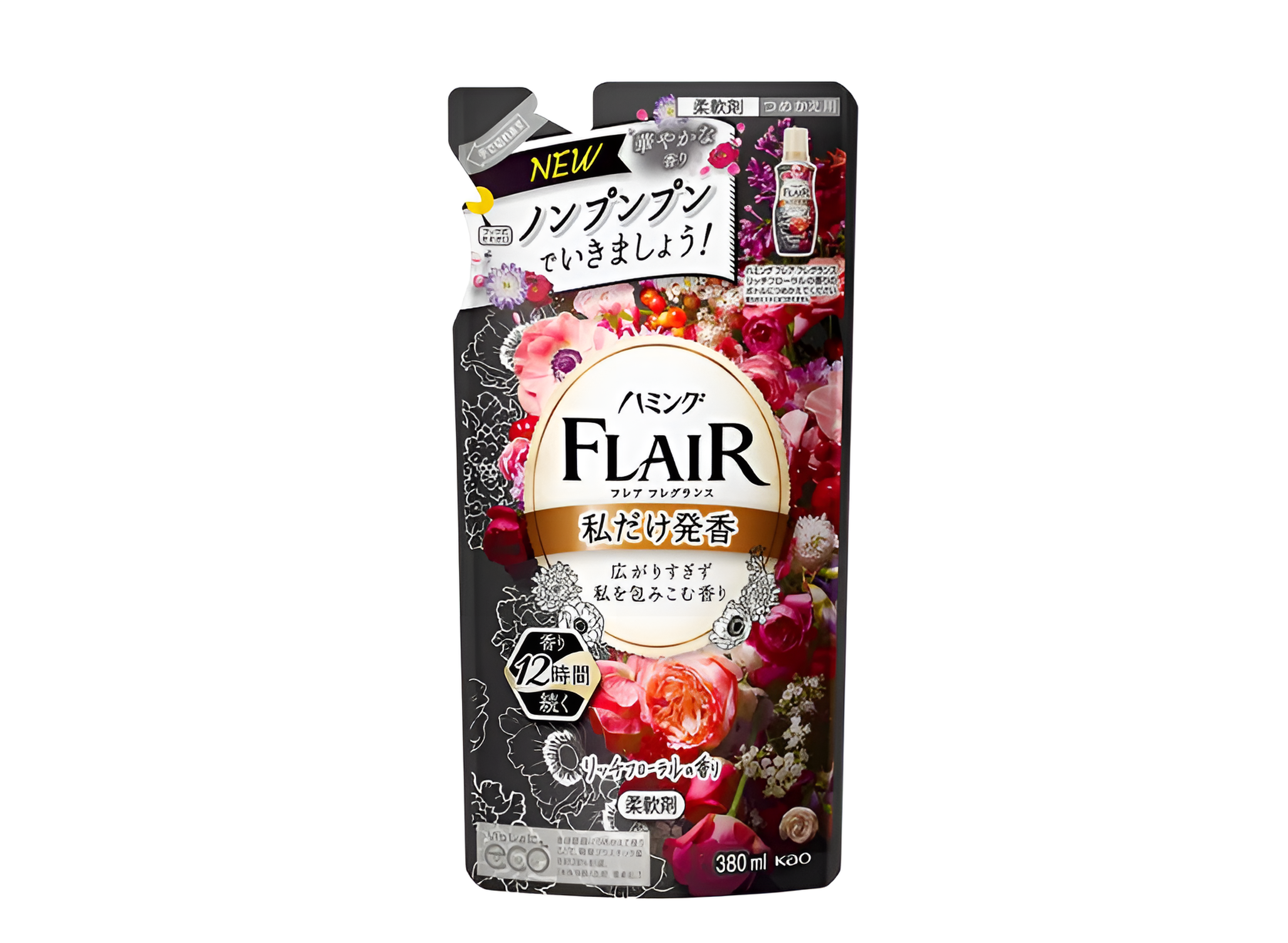 Kao Flair Fragrance Rich Floral Кондиционер для белья с антибактериальным эффектом с ароматом Изящный букет 380 мл запасной блок