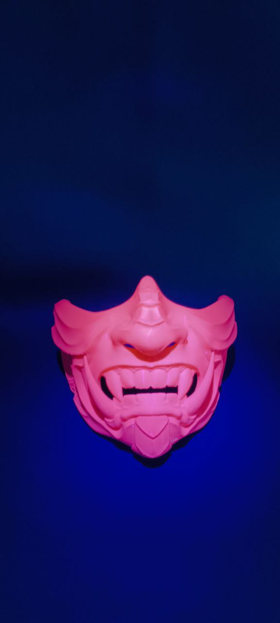 POAC Маска японская демон Они Розовая флуоресцентная