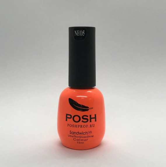 POSH Sandwich Gel Colour Neon Гель-лак для ногтей UV/LED на 25 дней 15 мл Неон Корралово-оранжевый тон NEO5 Сочный апельсин