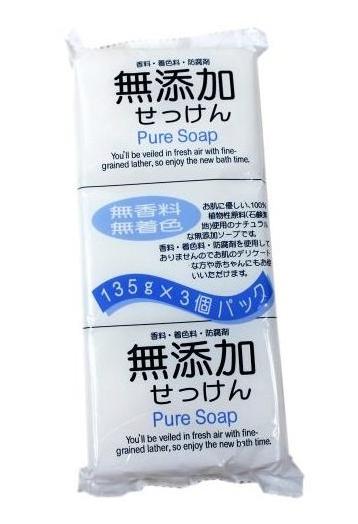 Nihon Pure Soap Натуральное кусковое мыло без добавок для всей семьи 3 шт по 125 гр