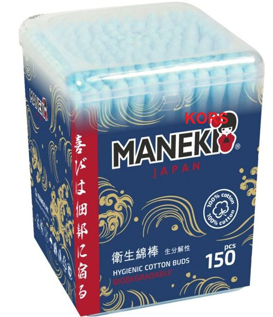 Maneki Ocean Ватные палочки гигиенические голубые 150 шт в пластиковой коробке