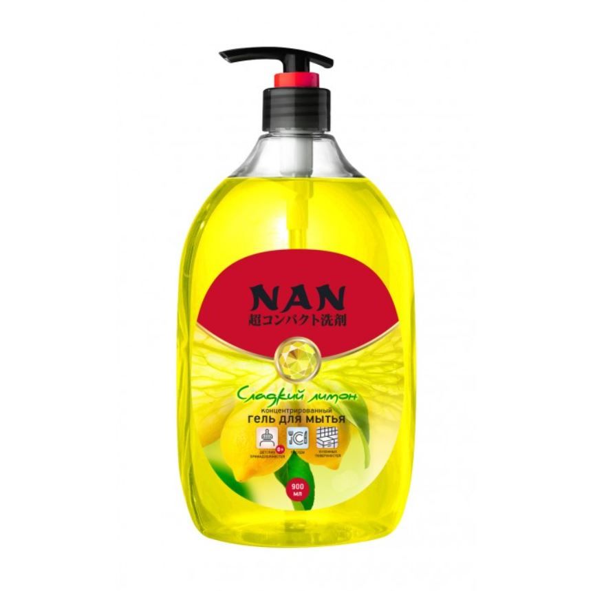 NAN Концентрированный гель для мытья посуды, детских принадлежностей и кухонных поверхностей Сладкий лимон 900 мл