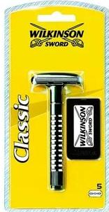 Wilkinson Sword Classic Классический Т-образный бритвенный станок для двухсторонних лезвий + 5 лезвий