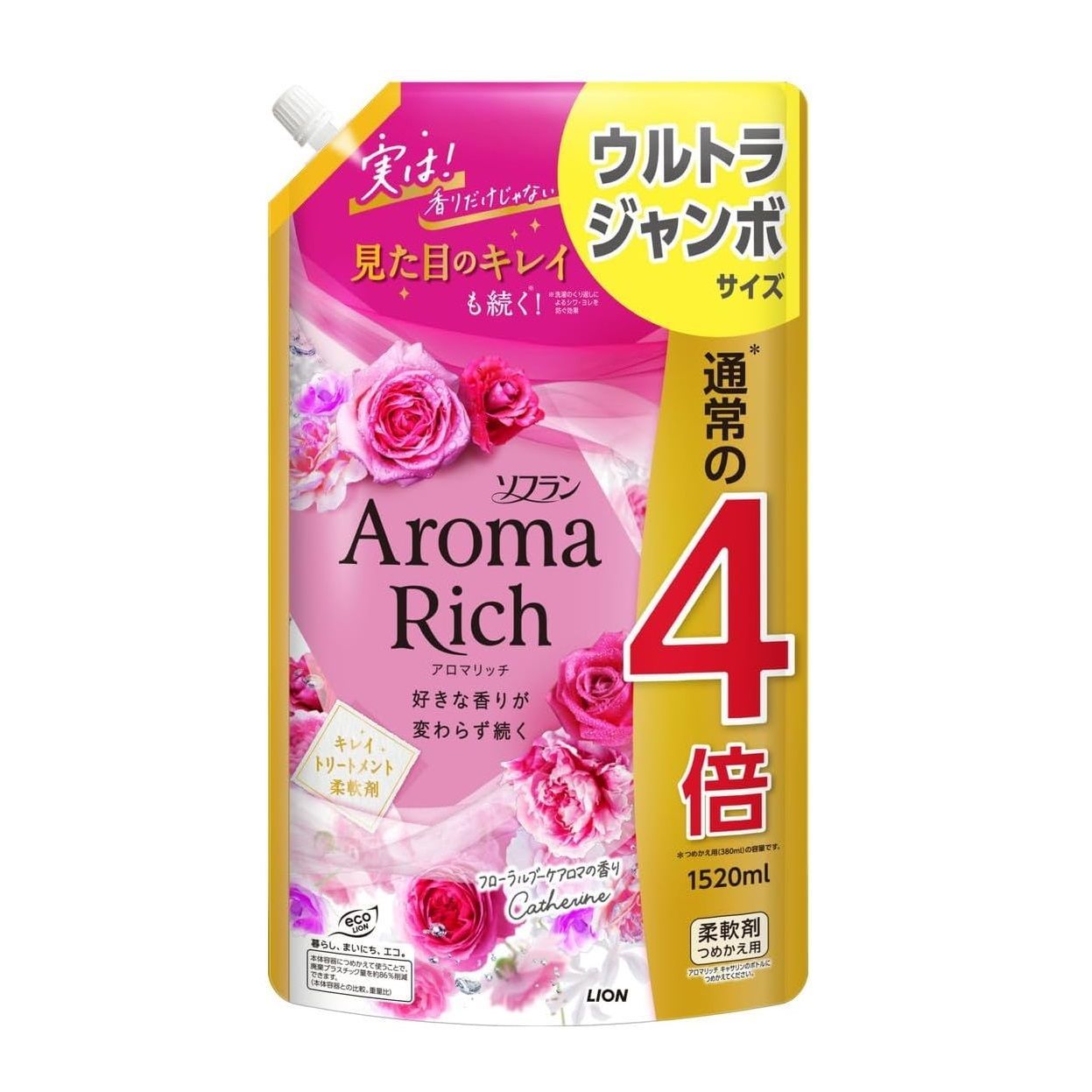 Lion Soflan Aroma Rich Catherine 615 Кондиционер для белья с натуральными ароматическими маслами 1520 мл в мягкой упаковке