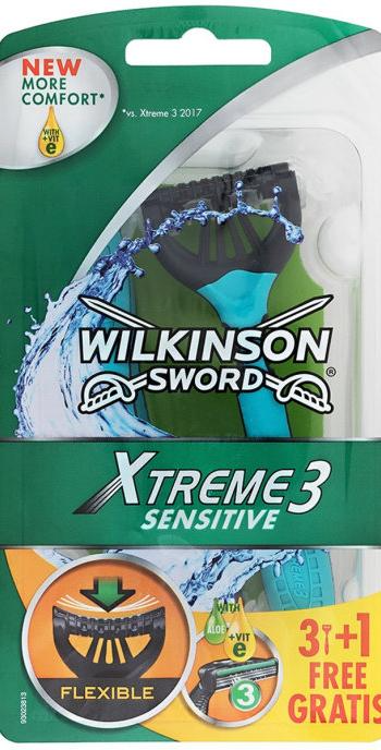 Wilkinson Sword Xtreme 3 Sensitive Бритвенные станки одноразовые с тремя лезвиями на плавающей головке 4 шт