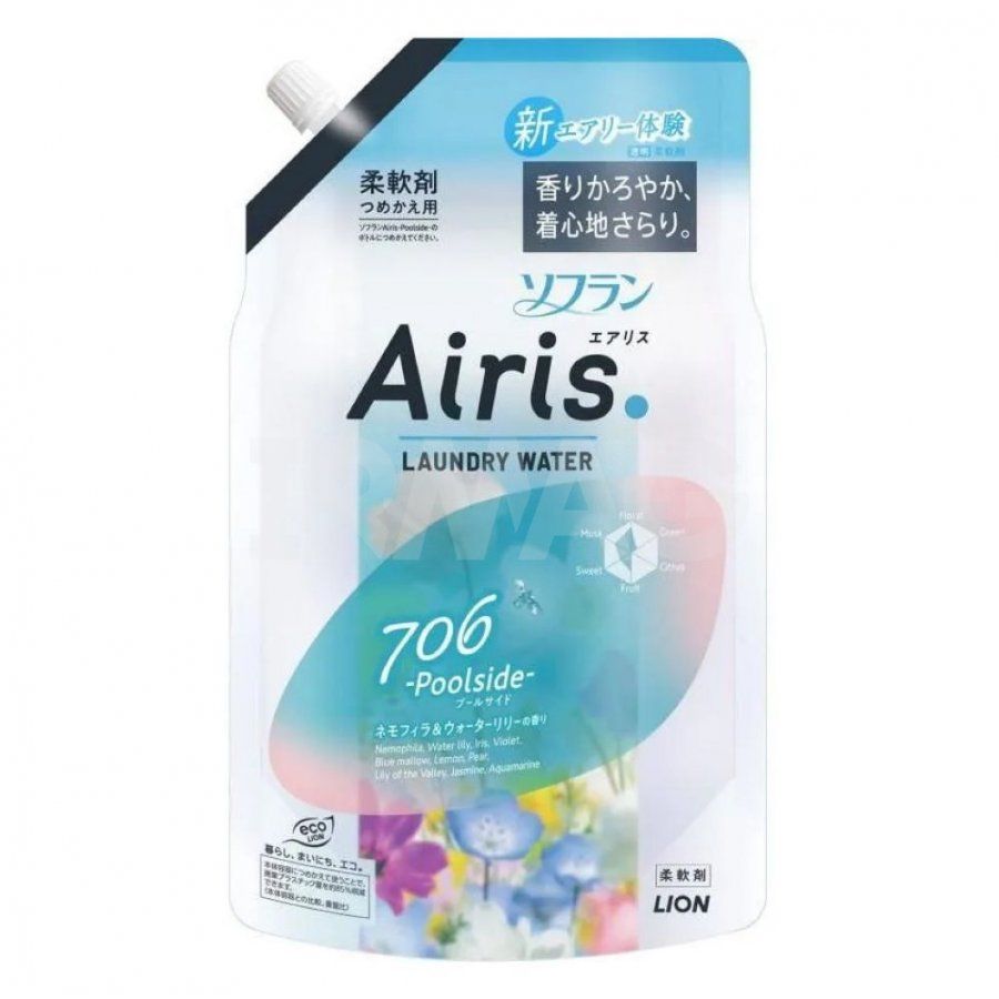 Lion Soflan Airis 706 Poolside Ополаскиватель для белья с ароматом водяных цветов 850 мл в мягкой упаковке