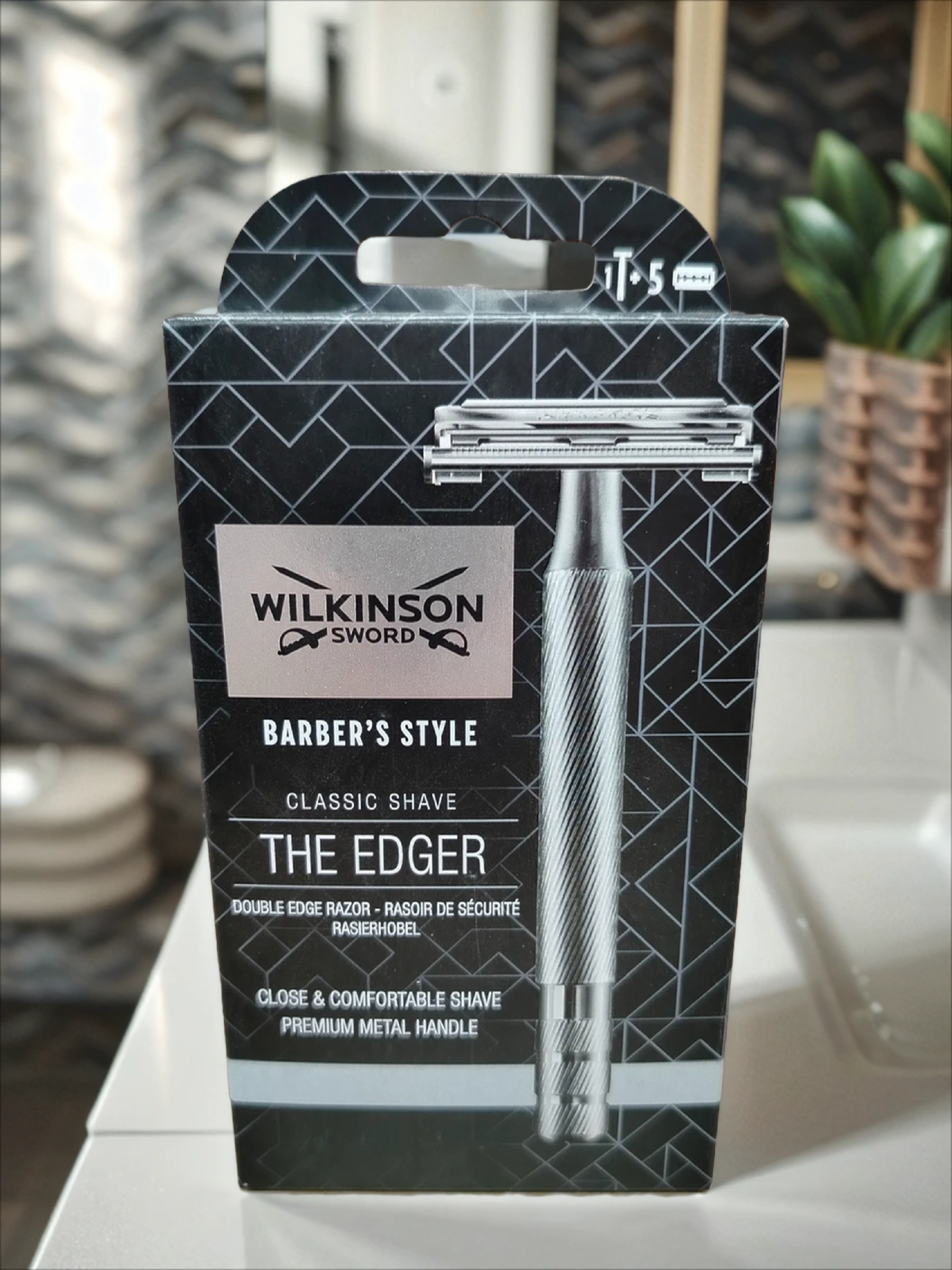 Wilkinson Sword The Edger Classic Классический Т-образный бритвенный станок из стали для двухсторонних лезвий с механизмом бабочкой + 5 лезвий