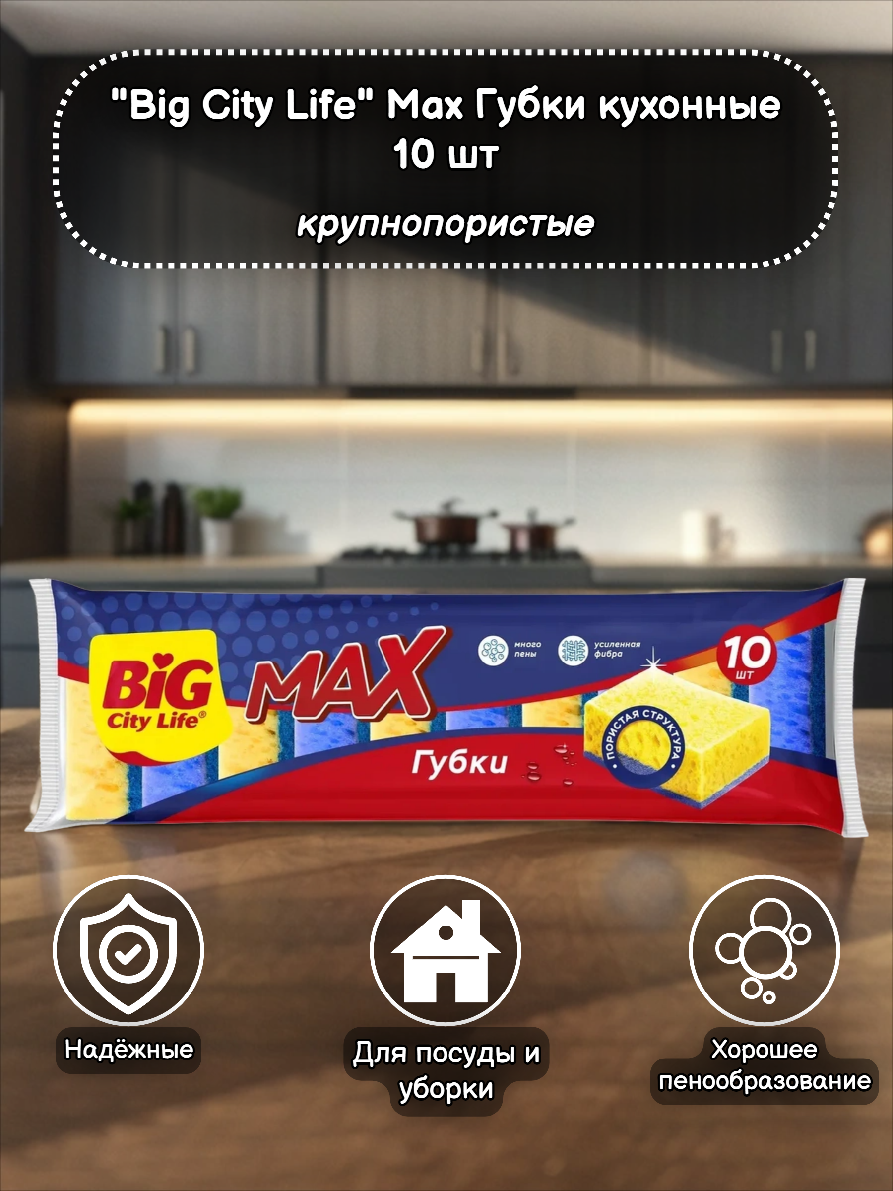 Big City Life Max Губки кухонные крупнопористые 10 шт