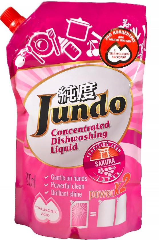Jundo Концентрированное экологочное средство для мытья посуды и детских принадлежностей с гиалуроновой кислотой Сакура 800 мл в мягкой упаковке