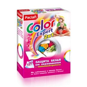 Paclan Color Expert 2 в 1 Салфетки одноразовые с пятновыводителем для предотвращения окрашивания белья во время смешанной стирки 20 шт
