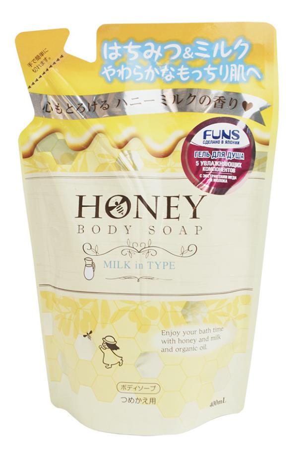 Daiichi Funs Honey Oil Гель для душа увлажняющий с экстрактом меда и молока 400 мл сменный блок