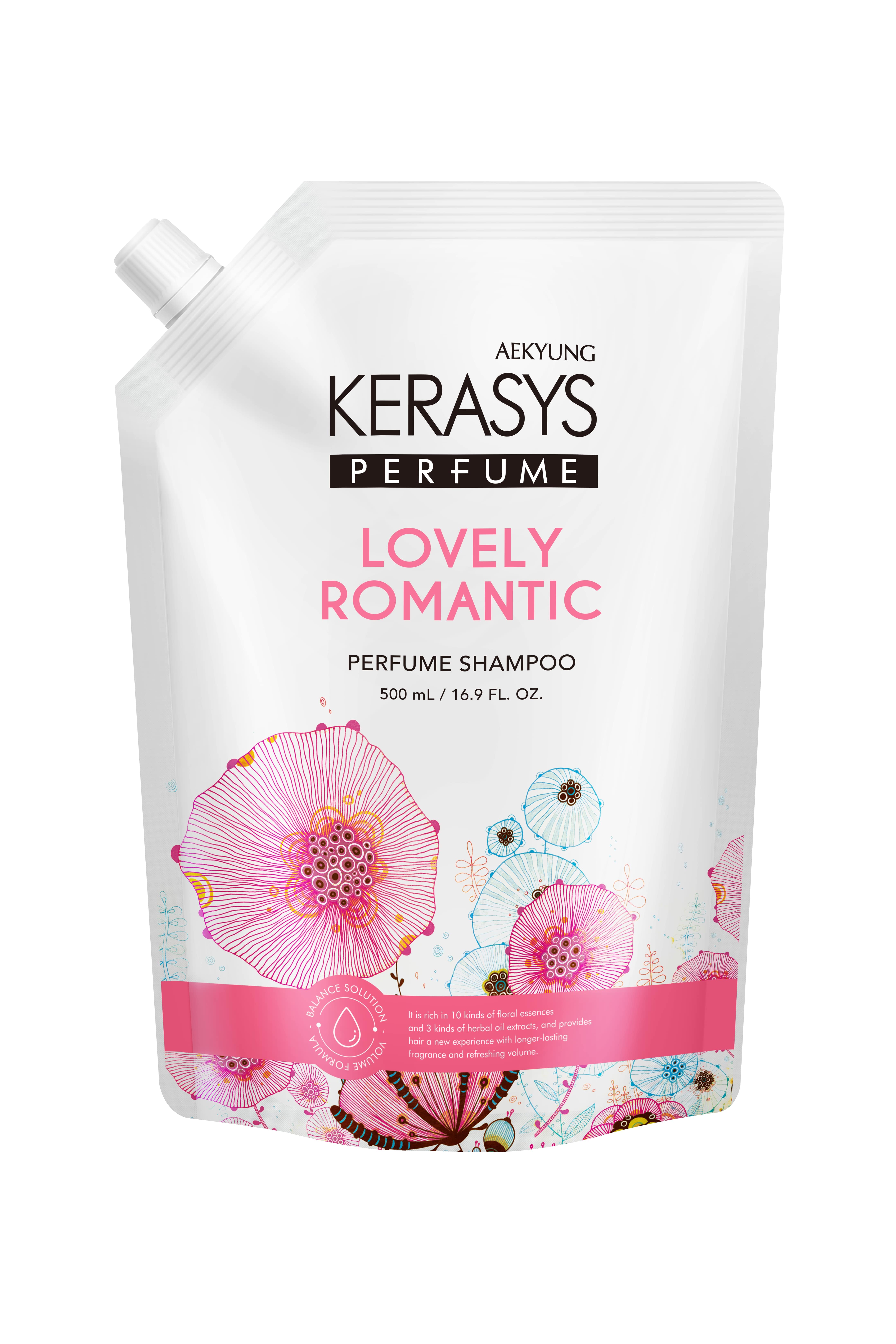 Aekyung Kerasys Parfumed Lovely & Romantic Шампунь для волос парфюмированный Романтик 500 мл в мягкой упаковке