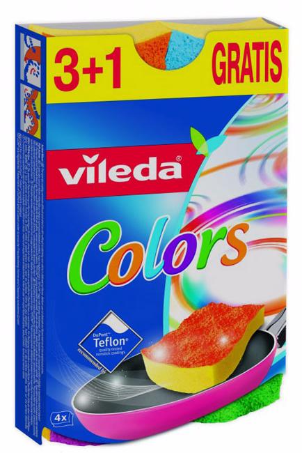 Vileda PUR Active Colors Губки для тефлоновых покрытий 3+1 шт