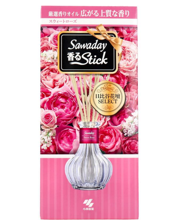 Kobayashi Sawaday Stick Parfum Sweet Rose Натуральный аромадиффузор для дома с ароматом сладких роз стеклянный флакон 70 мл + 8 палочек