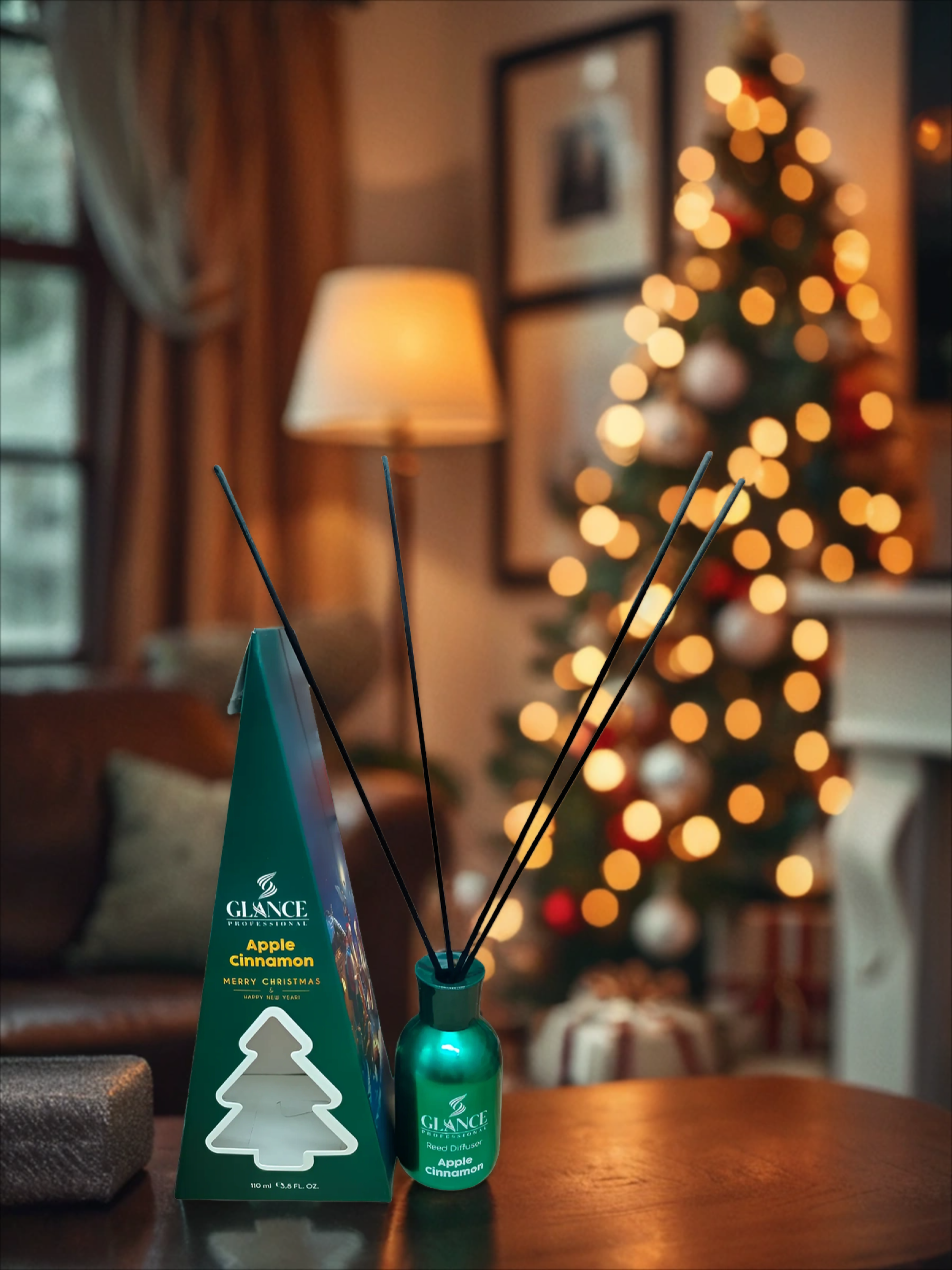 Glance Professional Reed Diffuser Merry Christmas & Happy New Year Apple & Cinnamon Ароматический диффузор для дома с палочками Яблоко и Корица 110 мл