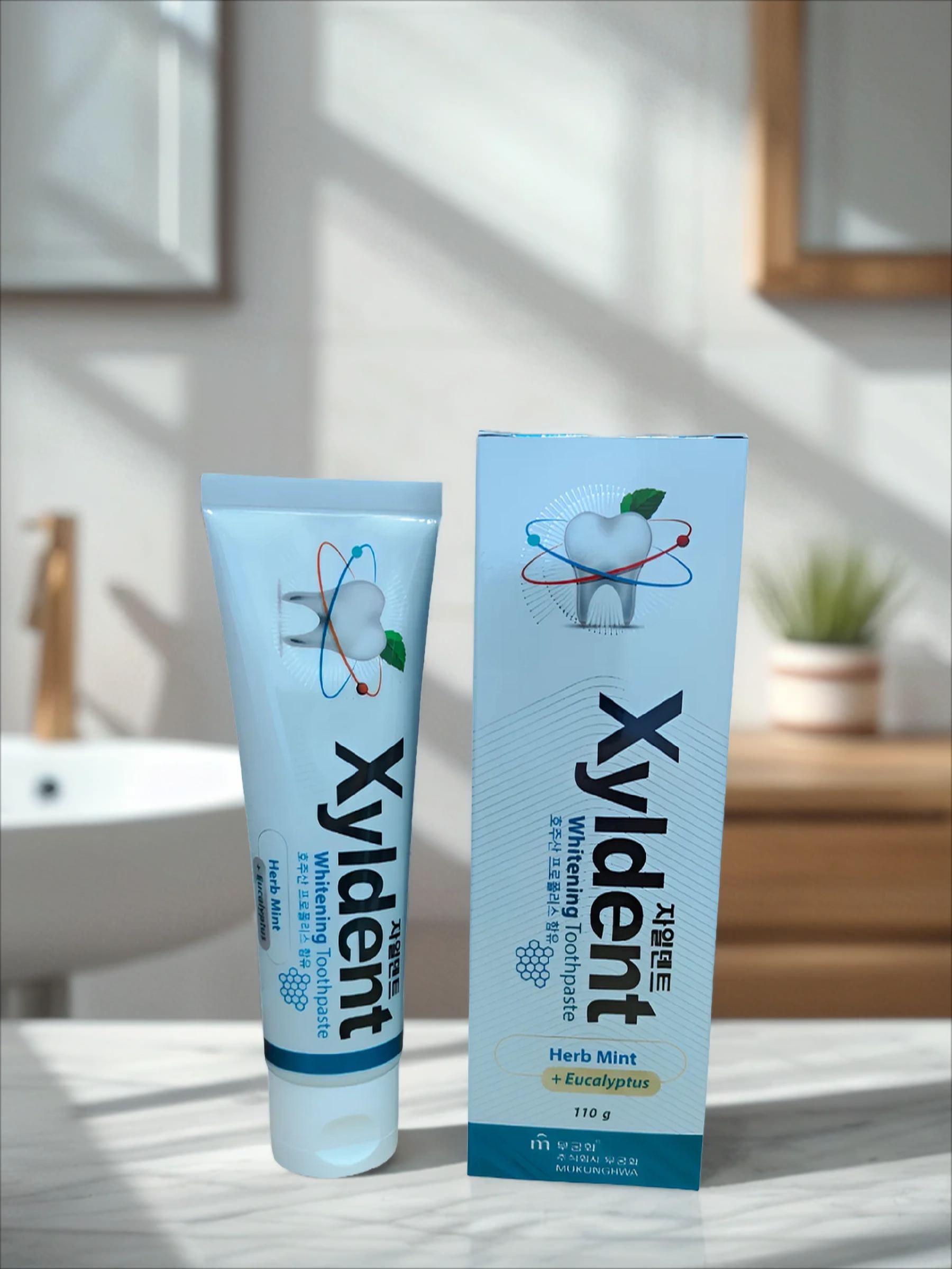 Mukunghwa Xyldent Whitening Herb Mint + Eucaliptus Зубная паста гелевая отбеливающая Травы и эвкалипт 110 гр