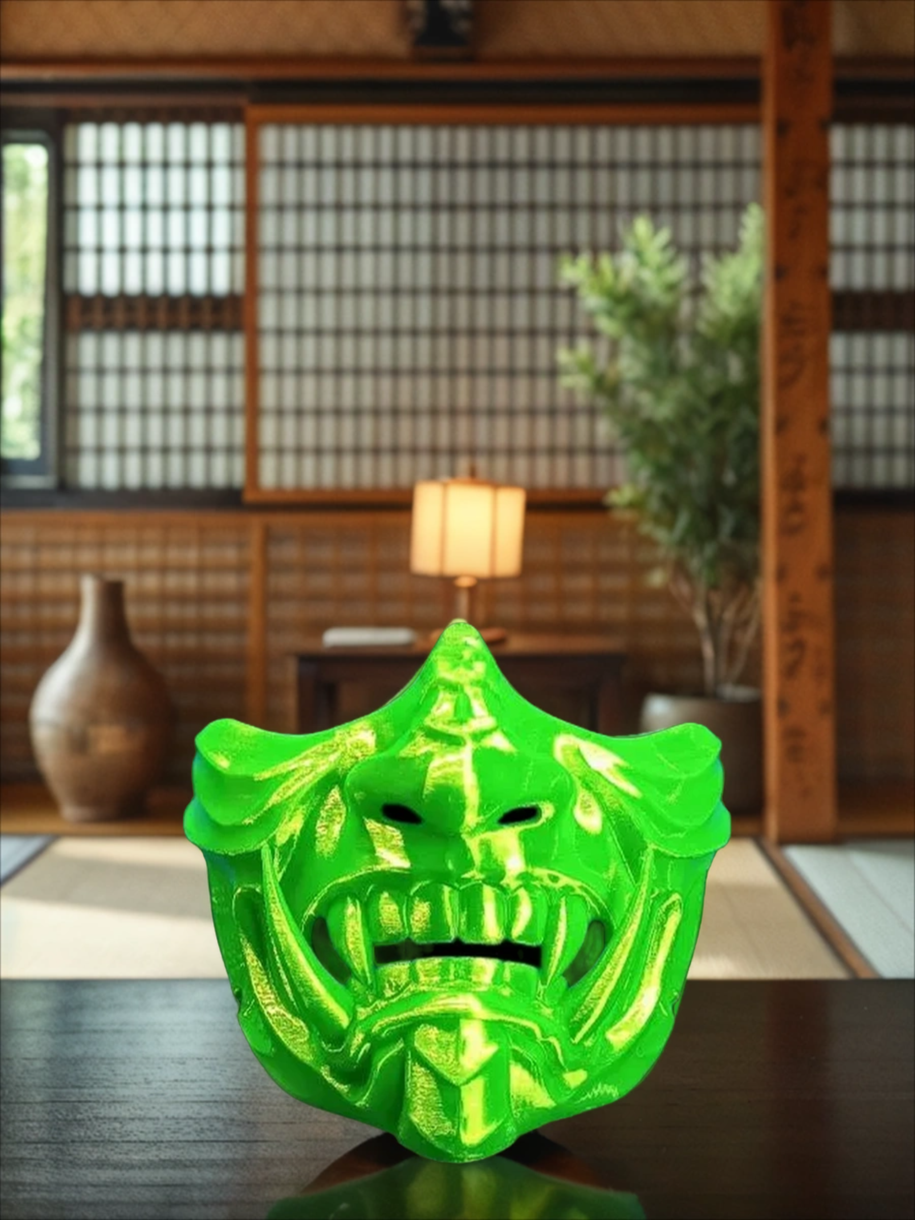 POAC Маска японская демон Они Ярко-зеленая флуоресцентная