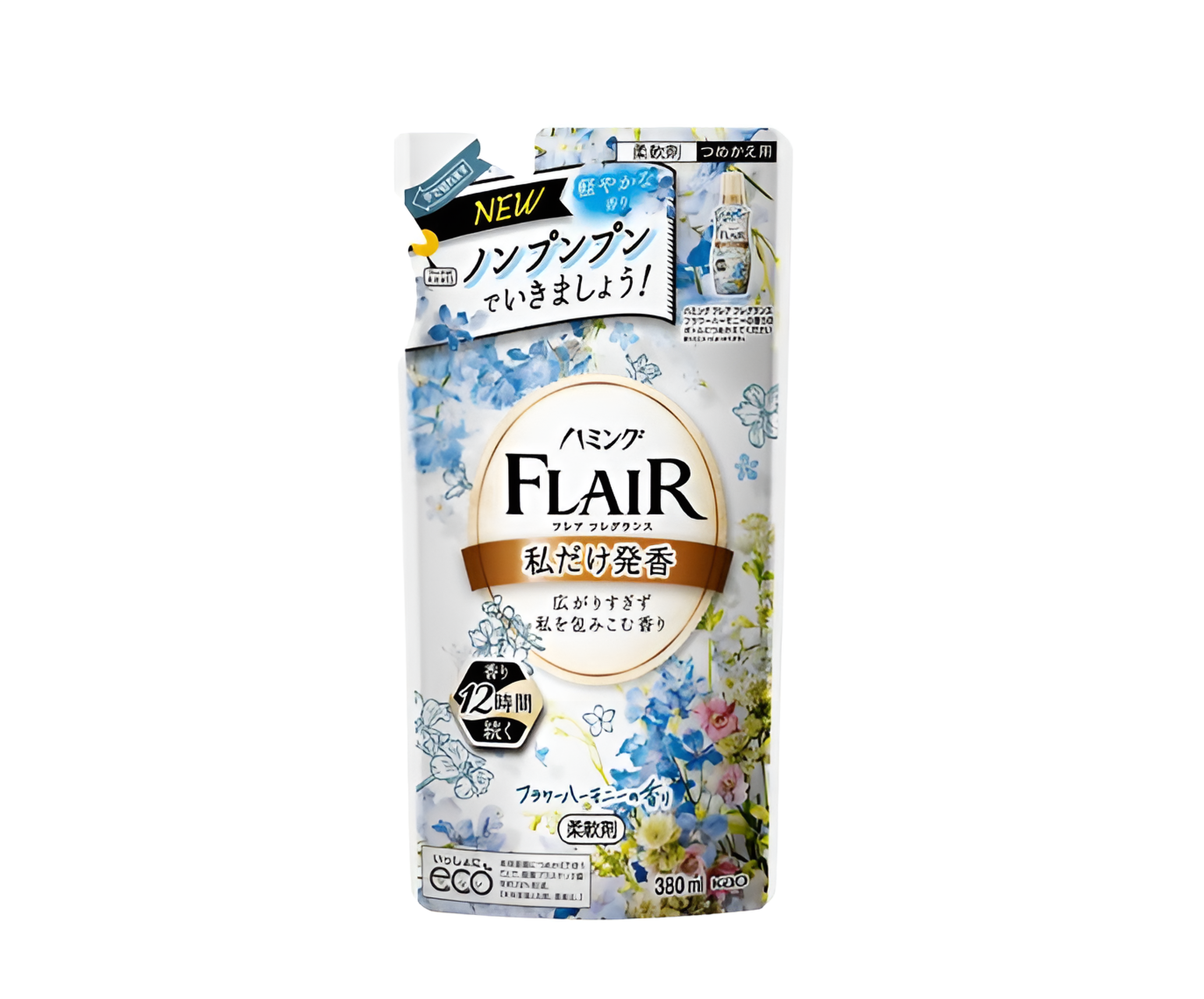 Kao Flair Fragrance Flower Harmony Кондиционер для белья с антибактериальным эффектом с ароматом Цветочная гармония 380 мл запасной блок