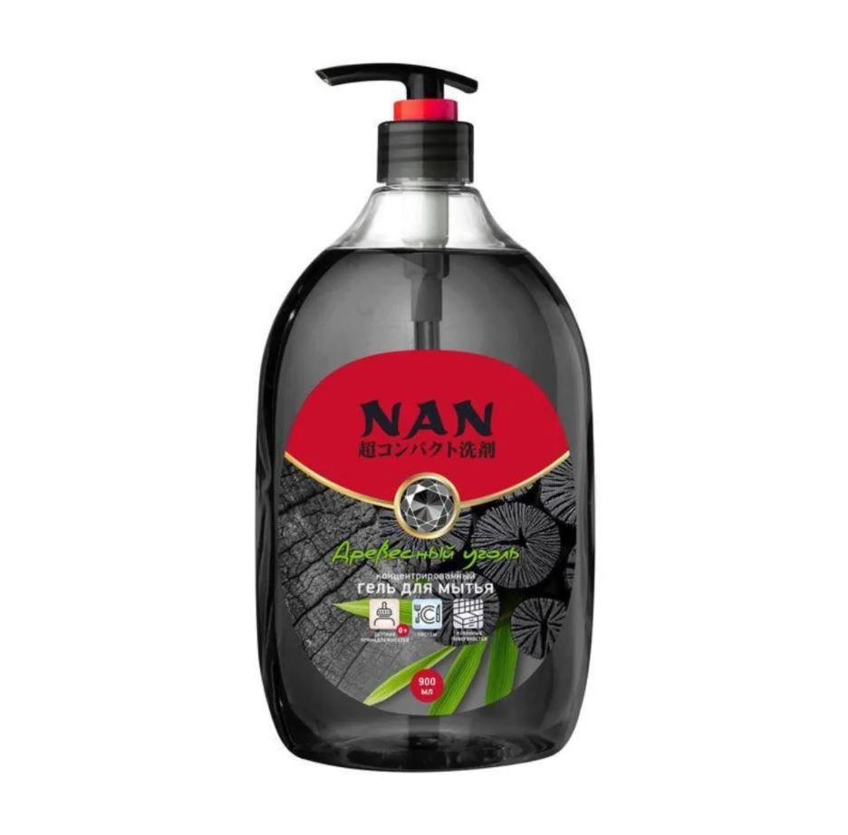 NAN Концентрированный гель для мытья посуды, детских принадлежностей и кухонных поверхностей Древесный уголь 900 мл