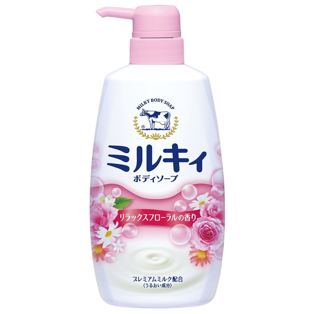 Cow Brand Milky body soap Жидкое мыло для тела с керамидами и молочными протеинами аромат цветов 550 мл