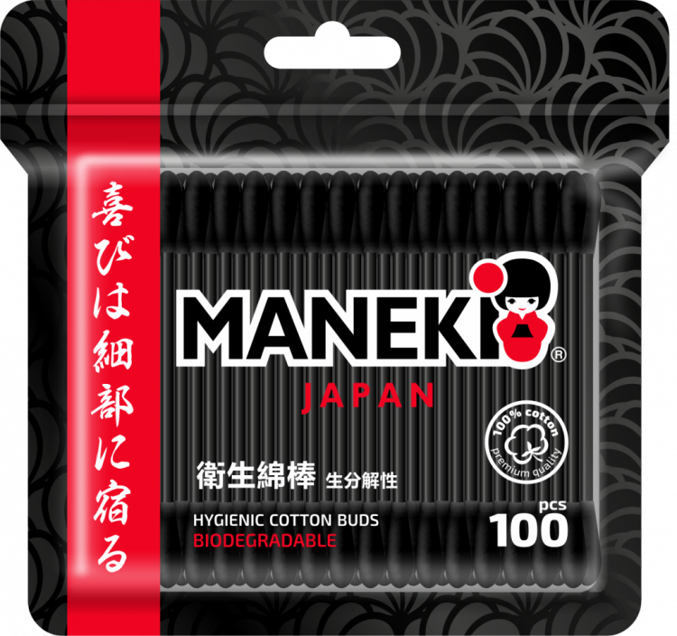 Maneki Black&White Ватные палочки гигиенические черные 100 шт в zip-пакете