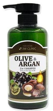 3W Clinic Olive & Argan 2 in 1 Shampoo Шампунь для поврежденных волос с оливковым и аргановым маслами 500 мл