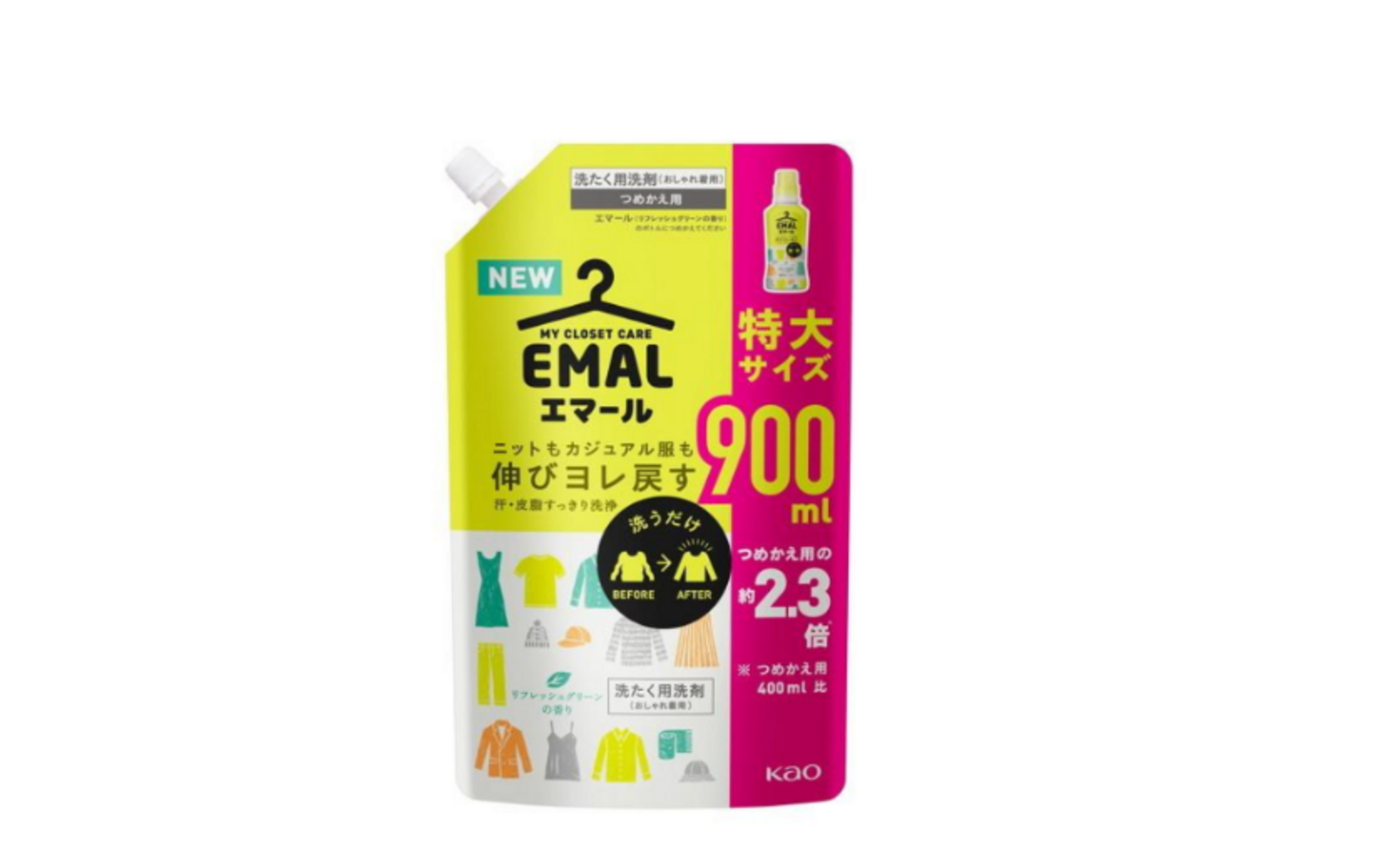 Kao Emal Концентрированный гель для стирки деликатных тканей с ароматом Свежей зелени 810 мл в мягкой упаковке