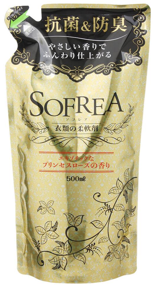 Nihon Sofrea Кондиционер для белья с антибактериальным эффектом и благородным ароматом роскошной розы 500 мл запасной блок