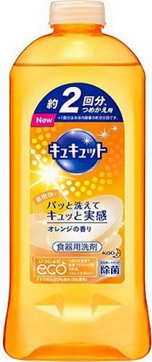 Kao Kyukyutto Средство для удаления жира и мытья посуды, овощей и фруктов с ароматом Апельсина 385 мл сменный флакон
