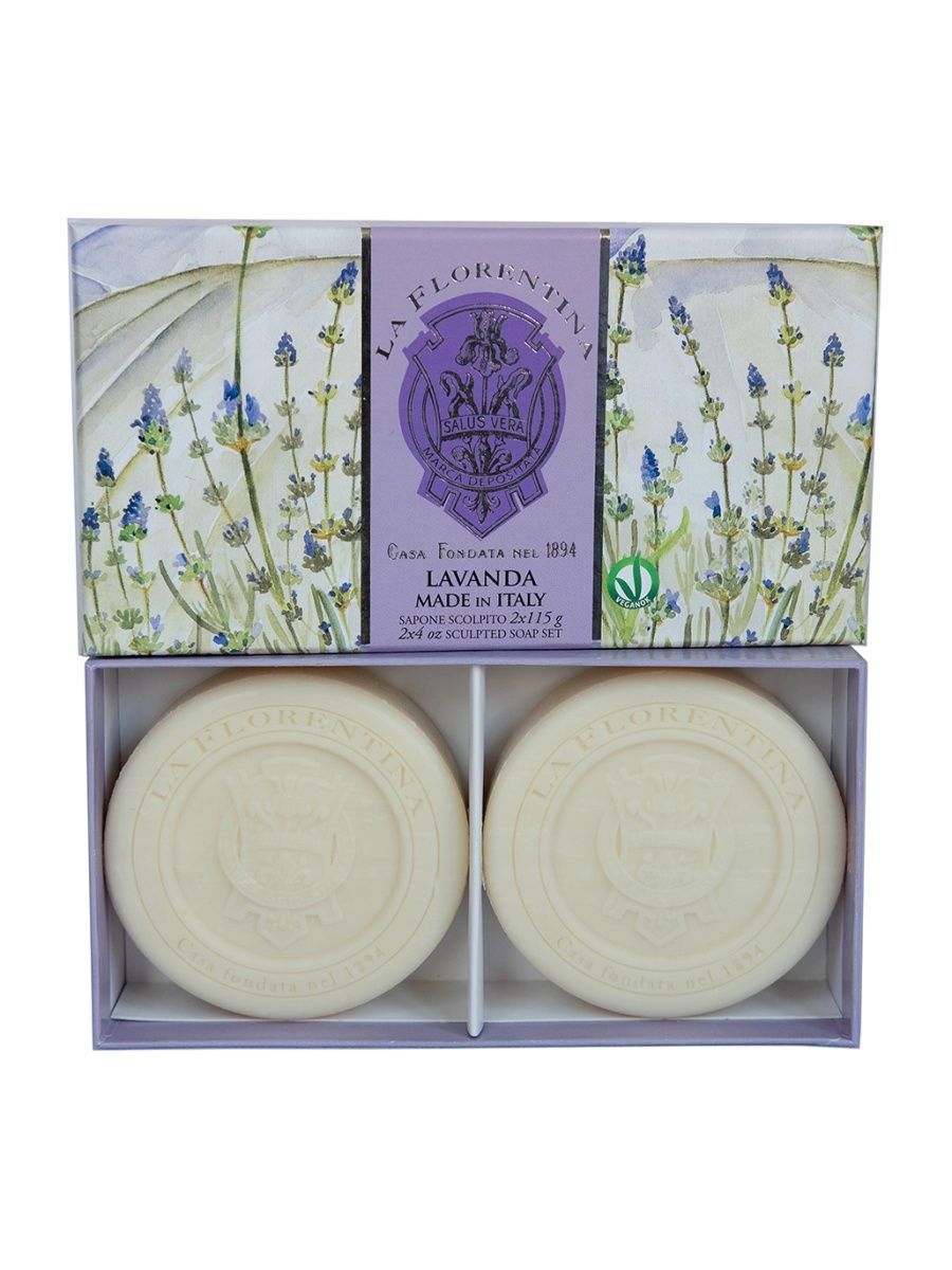 La Florentina Sculpted Soap Set Lavender Набор фигурного мыла с маслом ши, оливковым маслом и экстрактом Лаванды 115 гр 2 шт