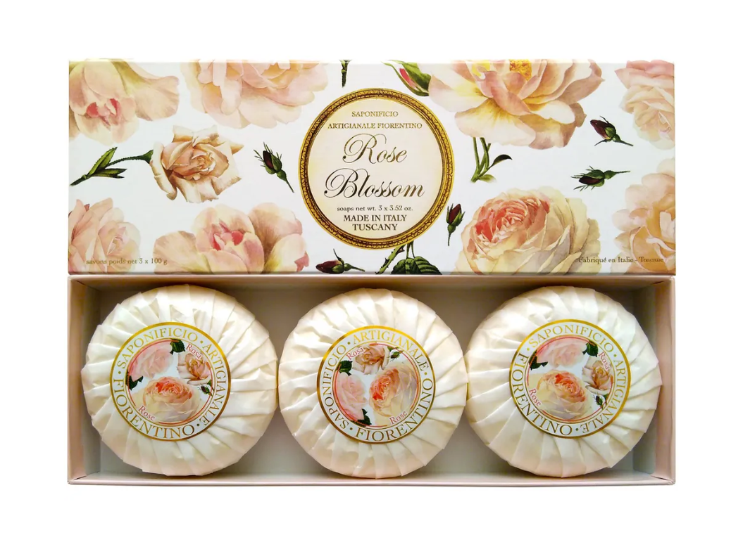 Saponificio Artigianale Fiorentino Rose Blossom Набор мыла туалетного ручной работы с ароматом Розы 3 шт по 100 гр в коробке