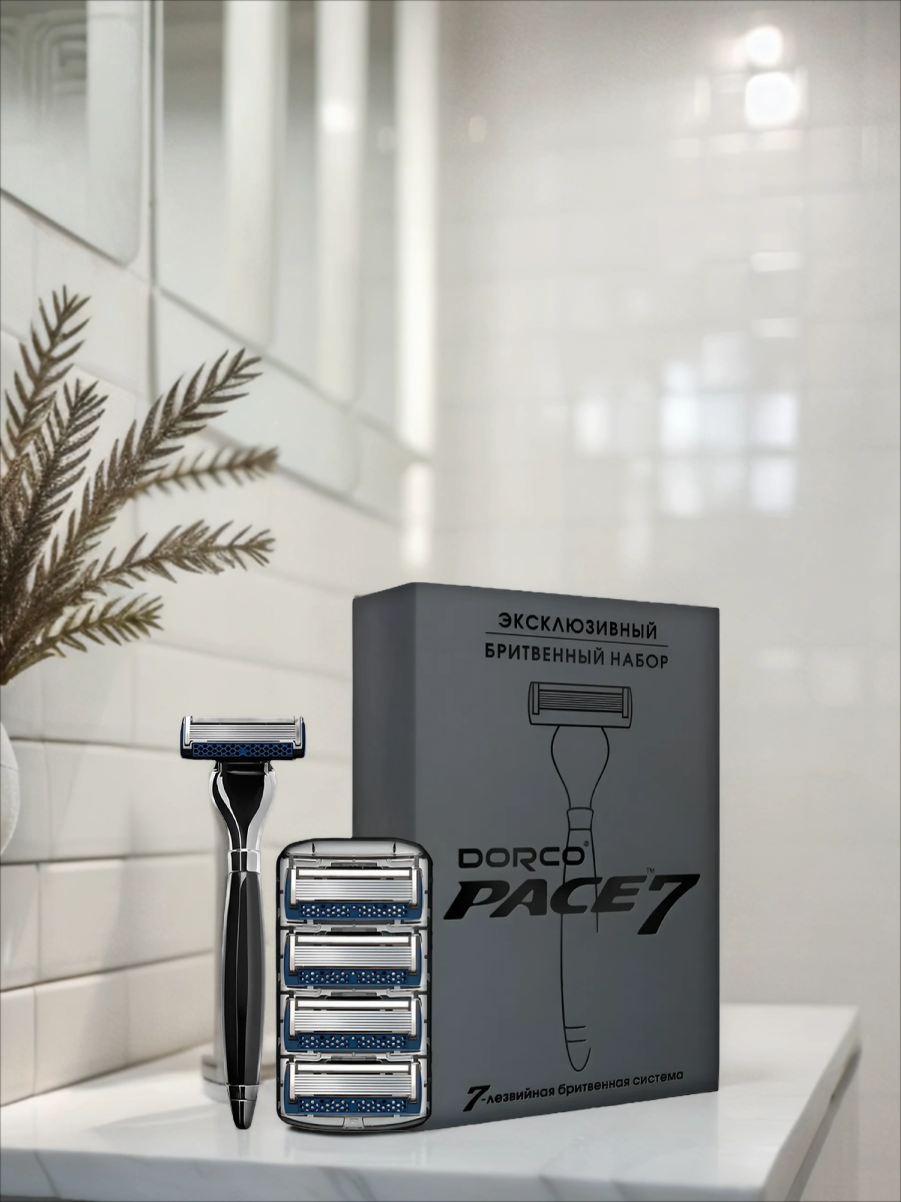 Dorco PACE 7 Премиальный бритвенный набор: Станок бритвенный с 7 лезвиями + 4 сменные кассеты