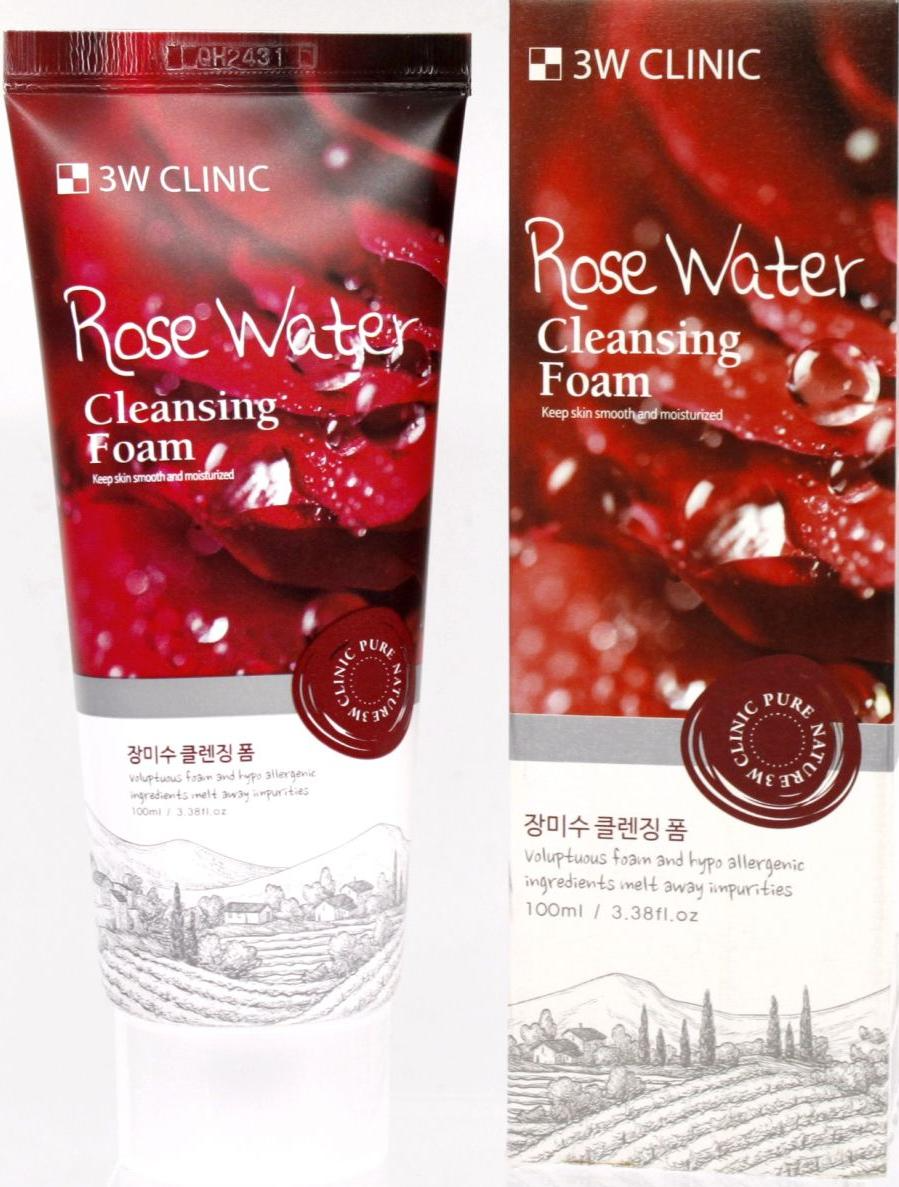 3W Clinic Foam Cleansing Rose Water Пенка для умывания с экстрактом Розы 100 мл
