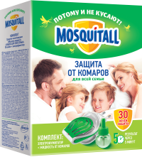 Mosquitall Защита для всей семьи Комплект Электрофумигатор + жидкость инсектицидная от комаров 30 мл 30 ночей