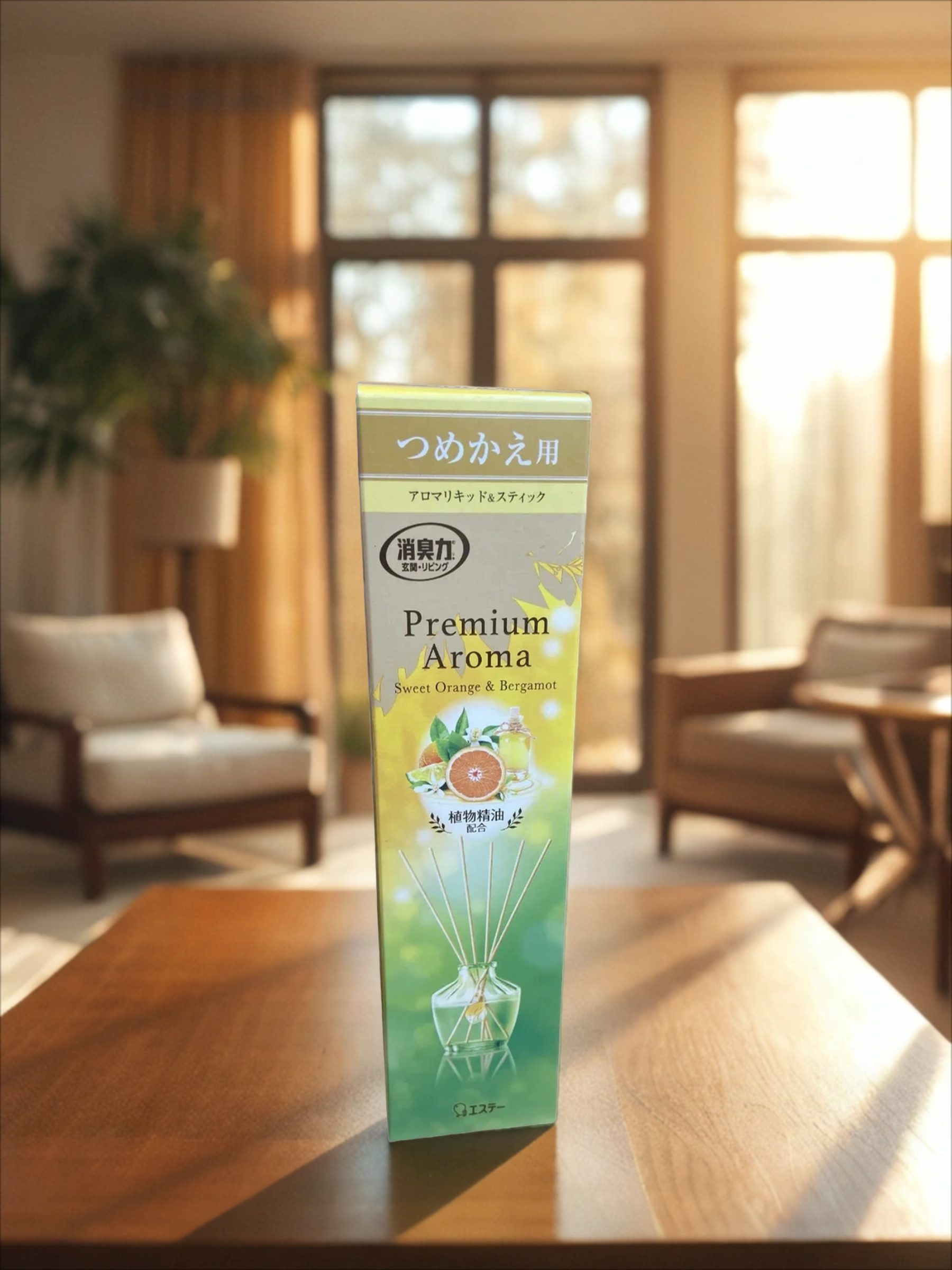 ST Shoushuuriki Premium Aroma Stick Наполнитель и сменные палочки для освежителя воздуха с ротанговыми палочками Апельсин и Бергамот 65 мл