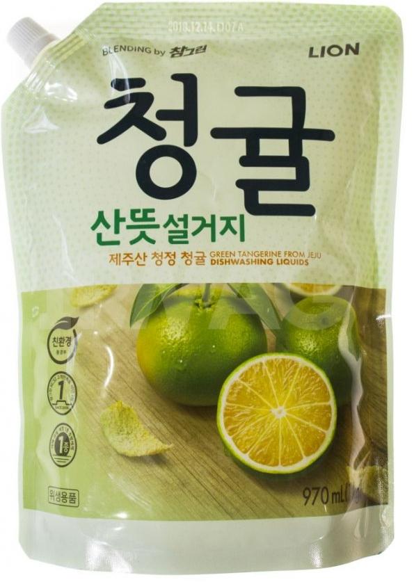 Lion Chamgreen Средство для мытья посуды, овощей и фруктов Зеленый цитрус 970 мл в мягкой упаковке