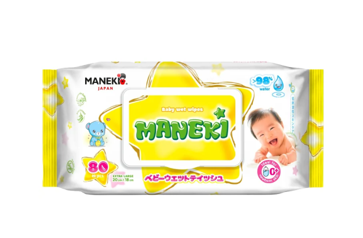 Maneki Baby Wet Wipes Салфетки влажные очищающие детские 0+ с экстрактом ромашки и алоэ вера 20*18 см 80 шт