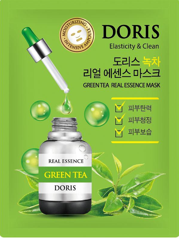 Jigott Doris Real Essence Mask Green Tea Тканевые маски для лица с экстрактом Зеленого чая 25 мл 10 шт