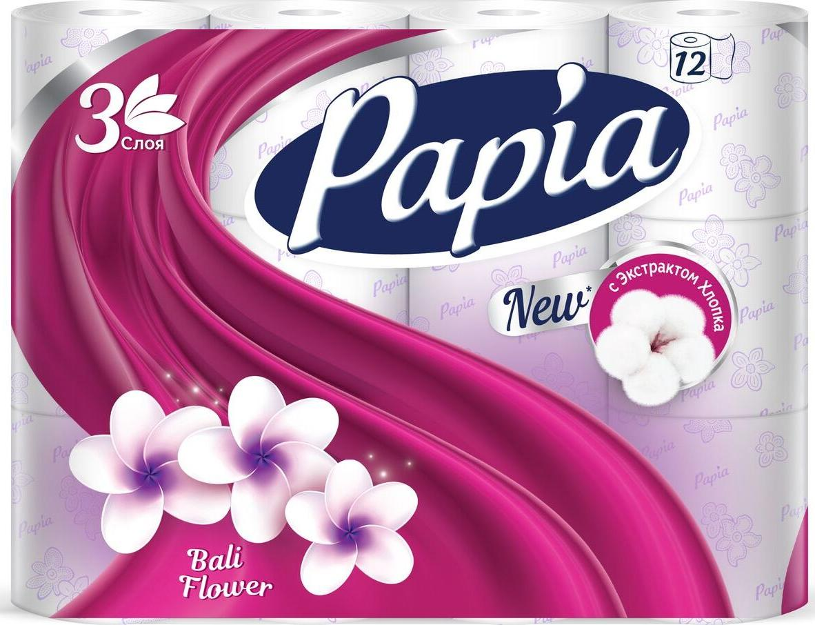 Papia Туалетная бумага трёхслойная Балийский Цветок 12 рулонов