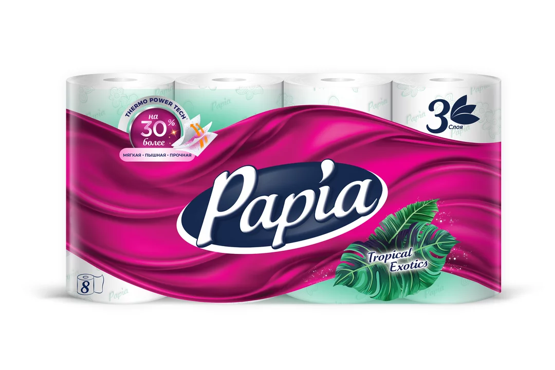 Papia Туалетная бумага трёхслойная Тропическая экзотика 8 рулонов