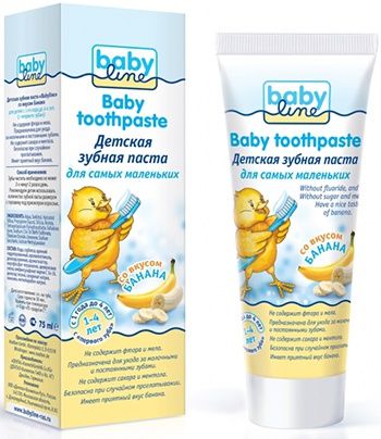 BabyLine Детская зубная паста для самых маленьких от 1 до 4 лет со вкусом Банана 75 мл