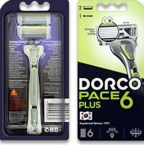 Dorco PACE 6 Plus Бритва мужская безопасная с 6 лезвиями с триммером + 1 сменный картридж